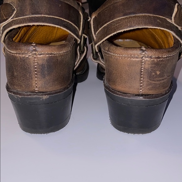 Frye Belted Harness Distressed Brown Leather Mule - Picture 6 of 16